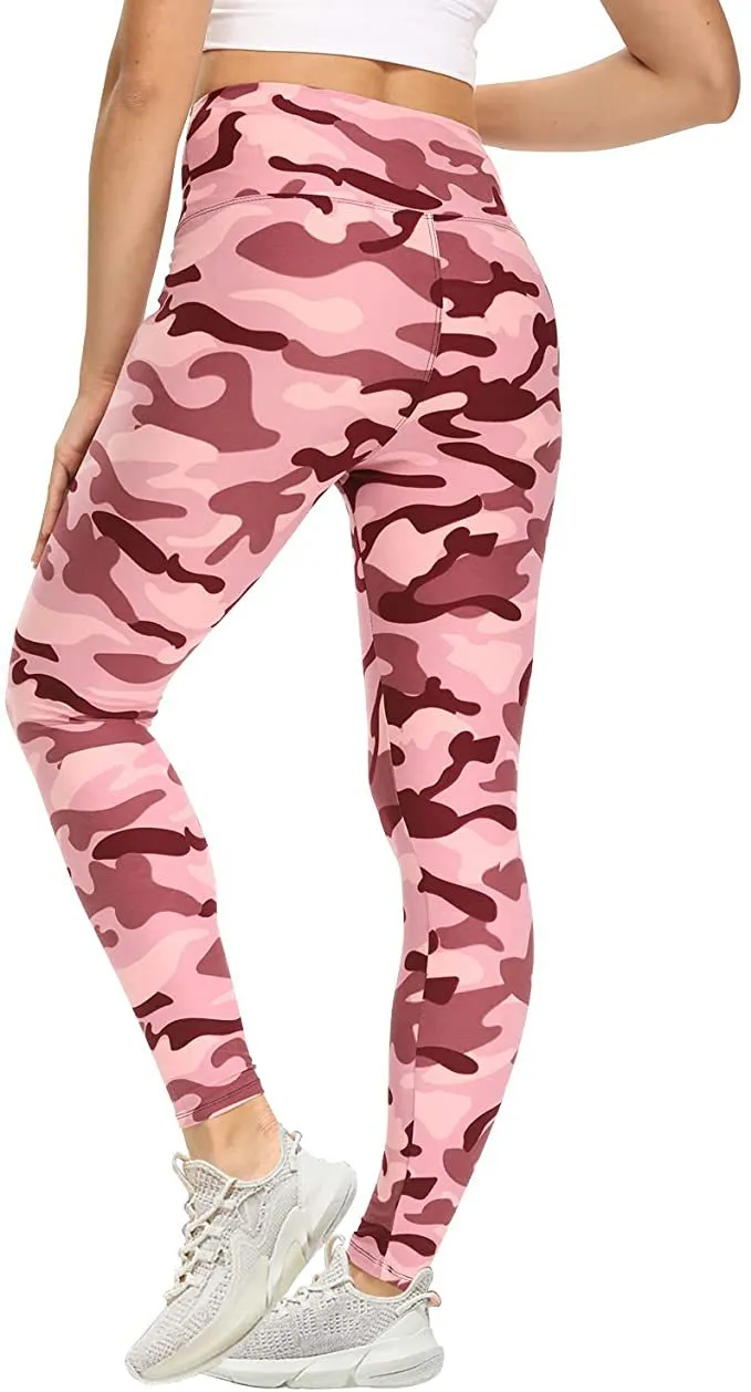 High Waist Leggings Women's Yoga Slim Waist - Pink Camouflage