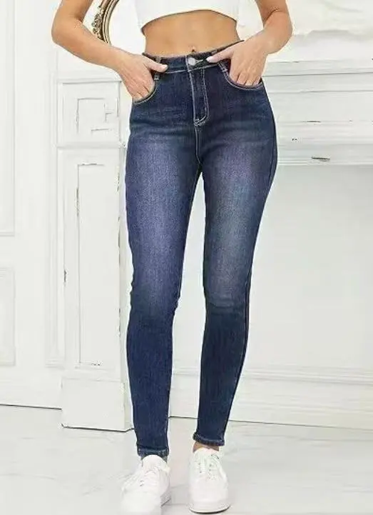 Fleece lined Slim fitting Mid waist Slimming Stretch Fleece Fleece lined Skinny Jeans Blue - Shop at LoveMi