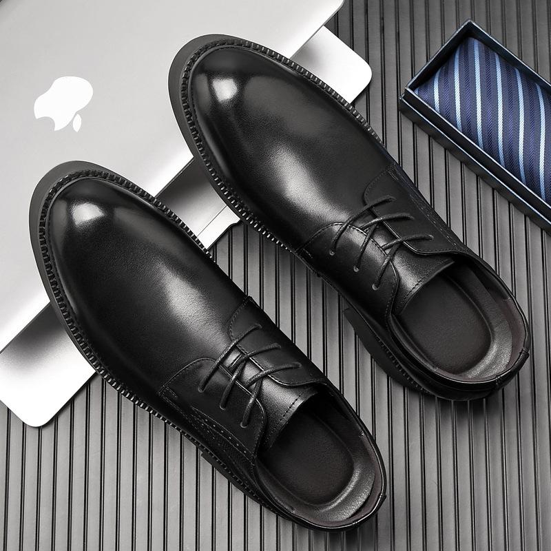 Men's Lightweight Thick-soled British-style Genuine Leather Casual Wedding Shoes