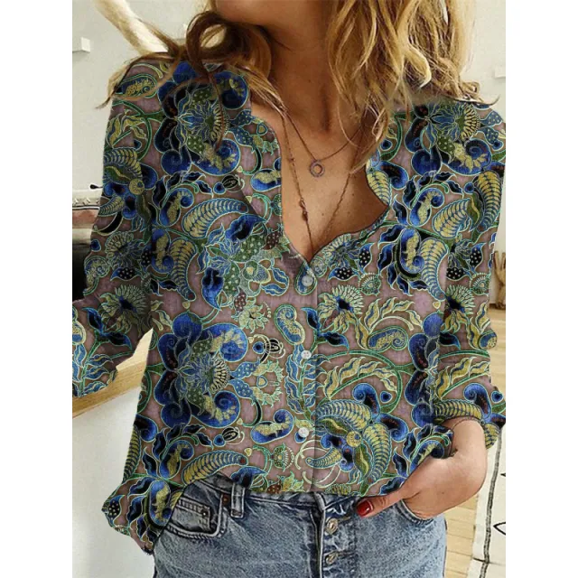 Women's 3d Printed Polka Dot Butterfly Long Sleeve Turn down Collar Casual Shirt Style 9 3Xl - Shop at LoveMi