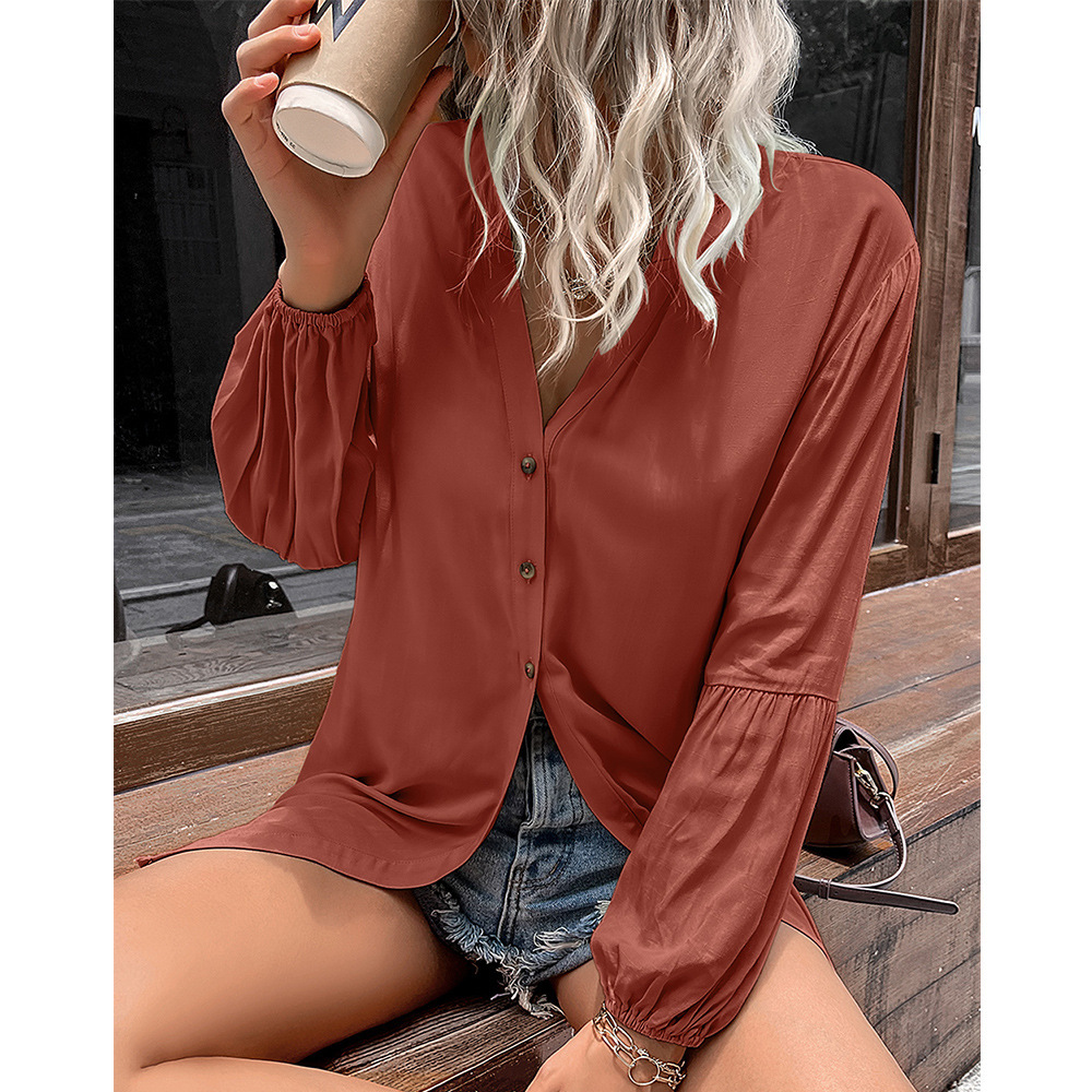 Autumn And Winter New European And American Leisure Loose Single breasted Shirt Dress Brick Red - Shop at LoveMi