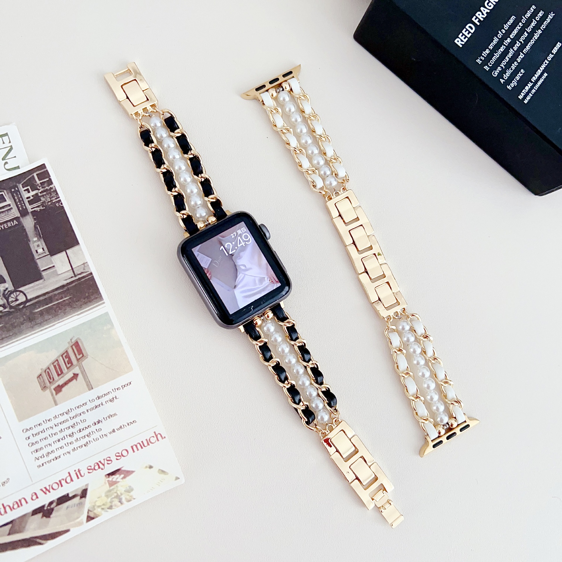 Intelligent Sports Metal Beads Leather Watch Strap - Image 9
