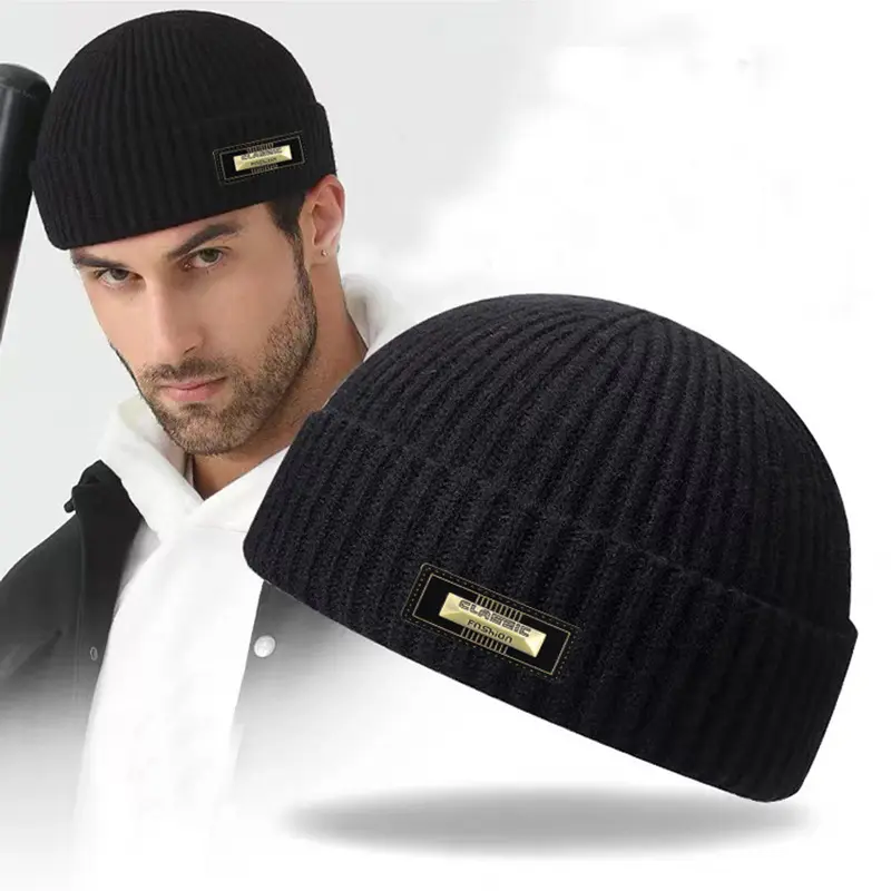 Fashionable Woolen Beanie Double-layered Warm Knit Hat