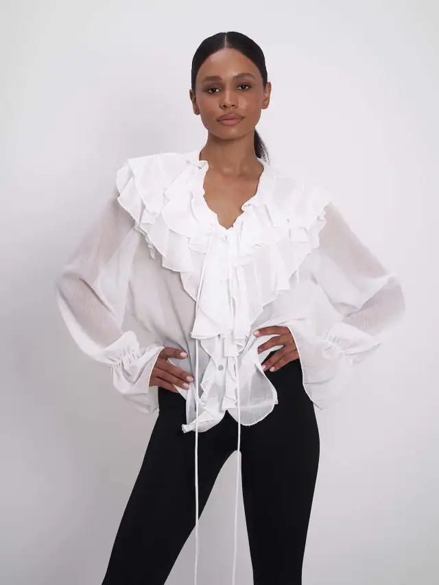 Women's Design Lace up Puff Sleeve Shirt White - Shop at LoveMi