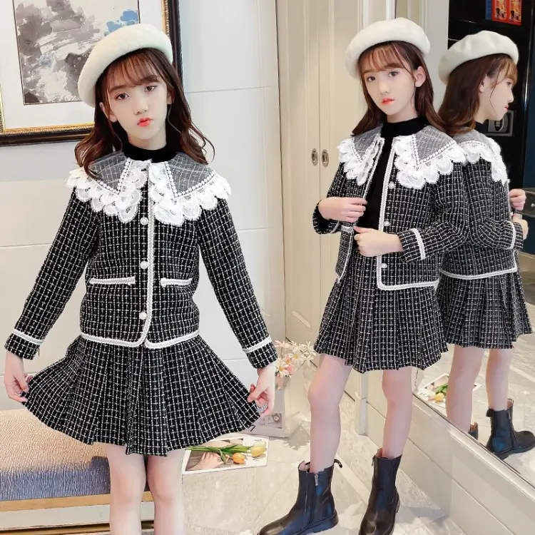 Lapel Western Style Houndstooth Skirt