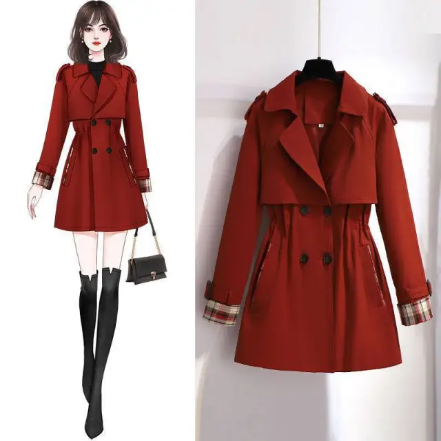 Single Liningcotton Short Trench Coat Korean Style Loose Temperament Overalls Red With Lining - Shop at LoveMi