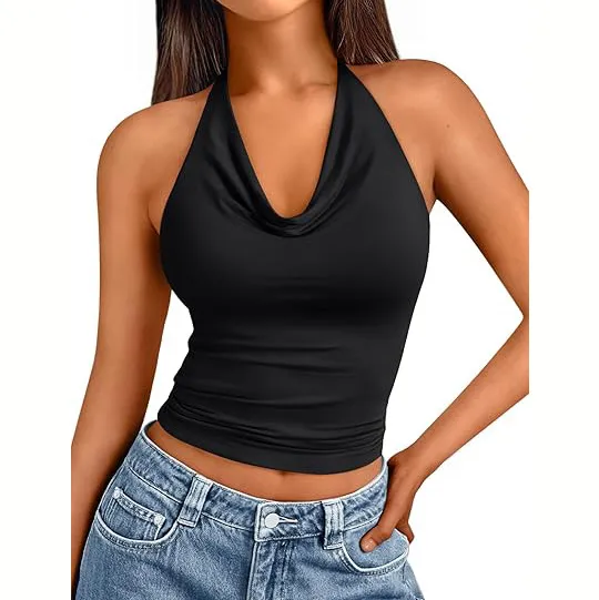 Sleeveless Slim fit Soft Halter Top Black - Shop at LoveMi
