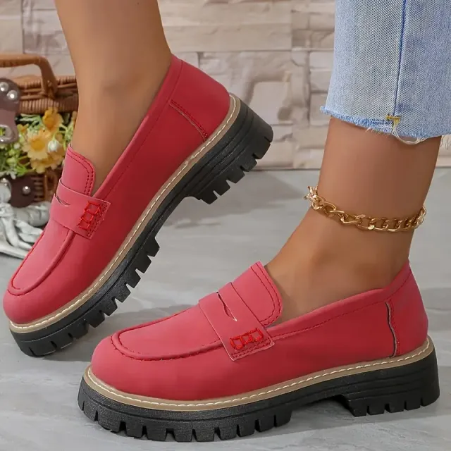 Fashion Flat Shoes Casual Matte British Style Women's Shoes Red - Shop at LoveMi