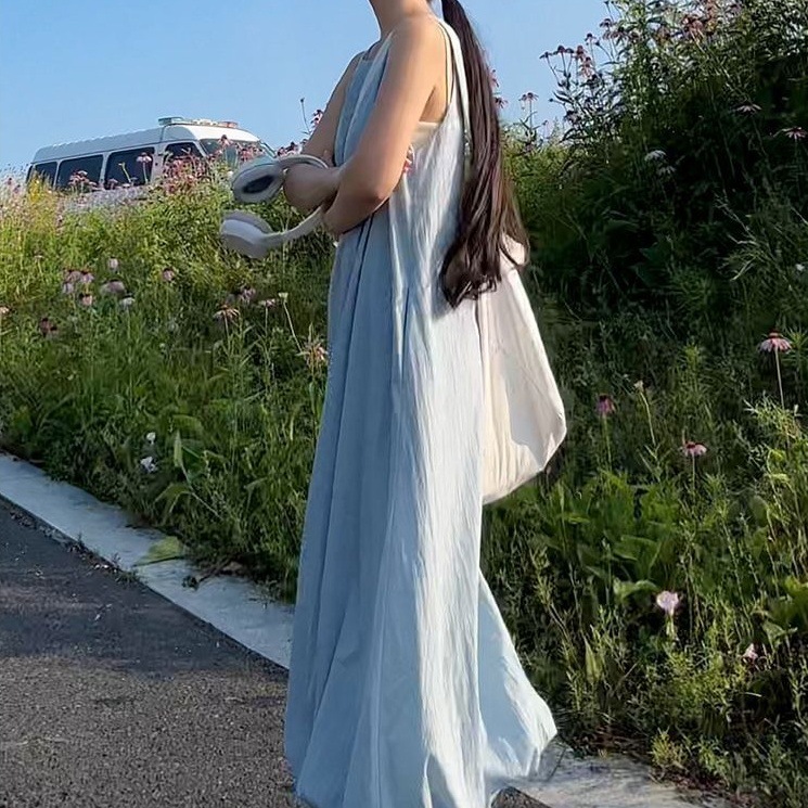 New Korean-style Sky-blue Vest Dress