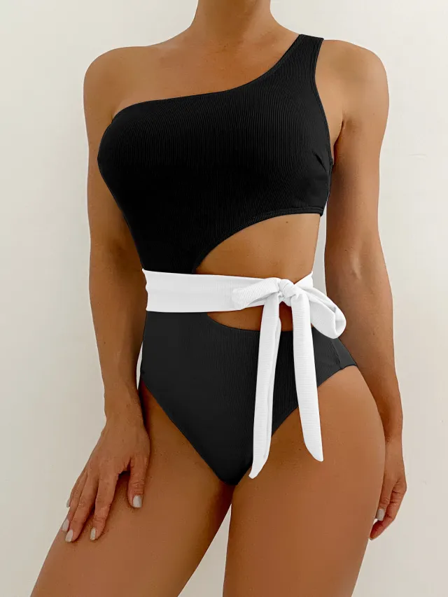 Lace up Cutout Solid Color Swimsuit Bikini Black - Shop at LoveMi