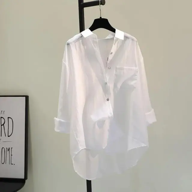 Tencel Cotton Sun Protection Shirt Long Sleeve Versatile Loose Top White - Shop at LoveMi