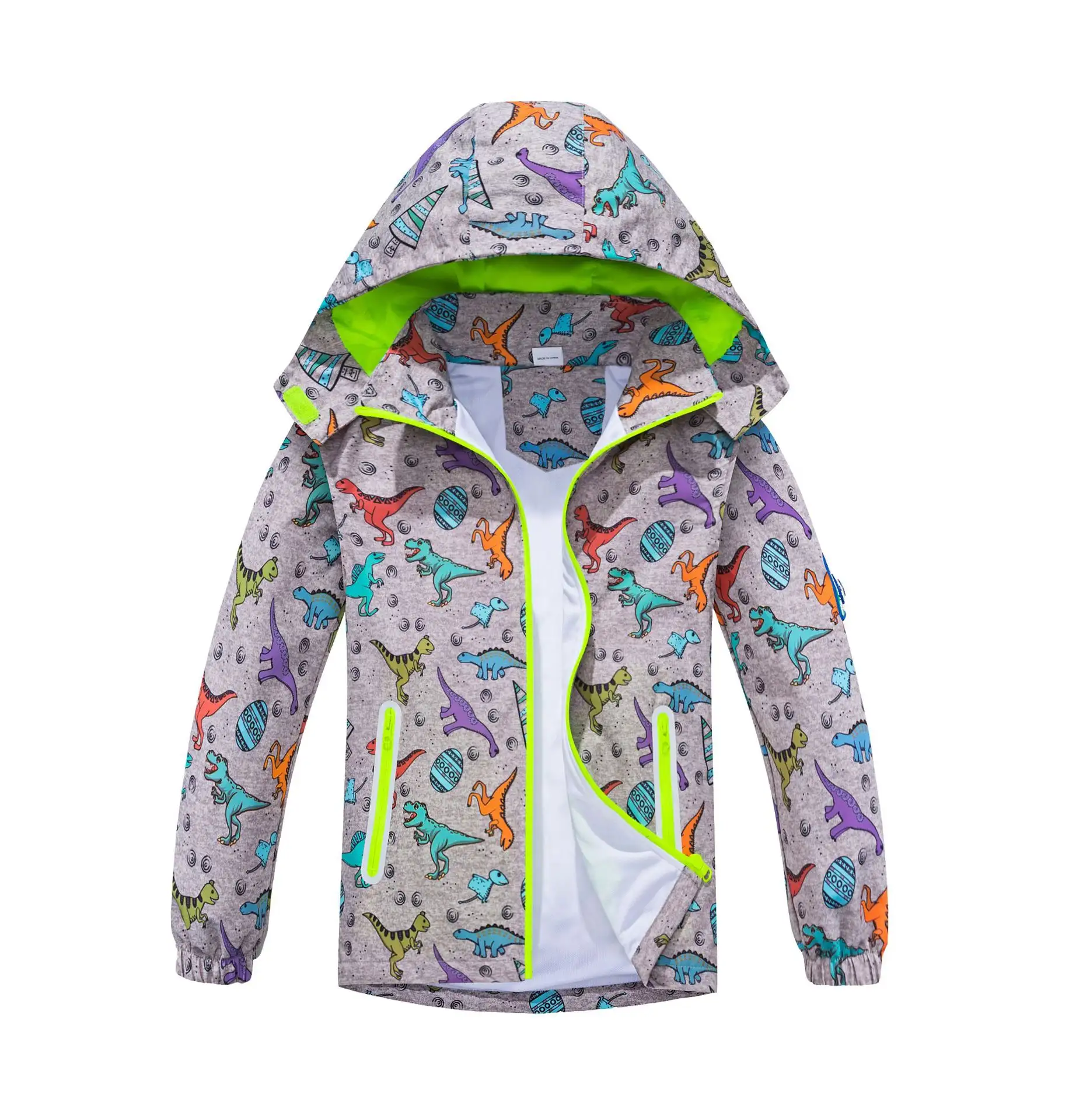 Springautumn New-arrival Dinosaur-print Gradient-color Zip-up Hoodie For Boys And Girls