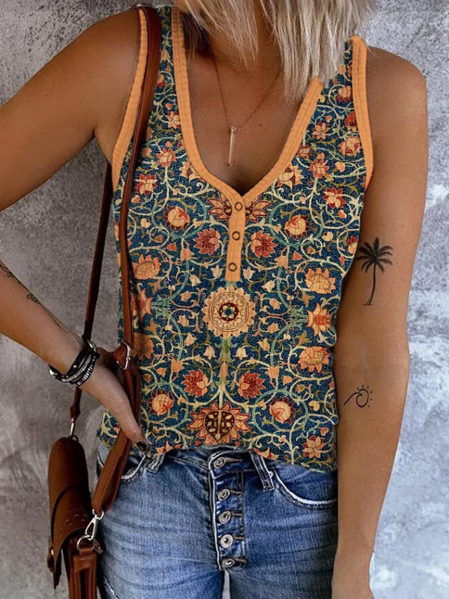 Women's Clothing Abstract Printing Casual V neck Women's Sleeveless Vest Kkwvs181183Ass M - Shop at LoveMi