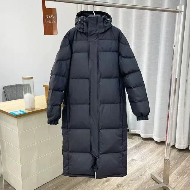 Mid length Couple Men's And Women's Winter Down Hooded Jacket Black - Shop at LoveMi