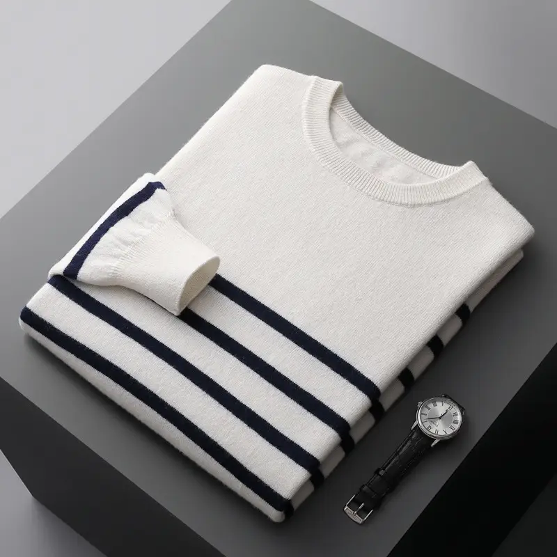 Round Neck Thin Navy-striped Shirt Knitted Sweater