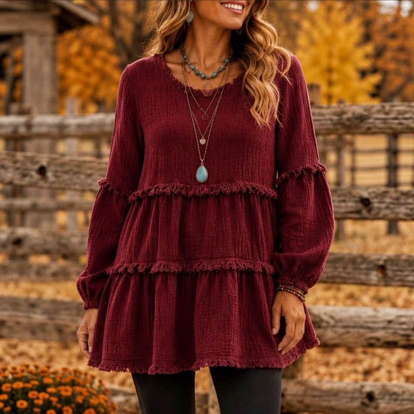 Womens Casual Top With Long Sleeves And Panel Design — foto 5