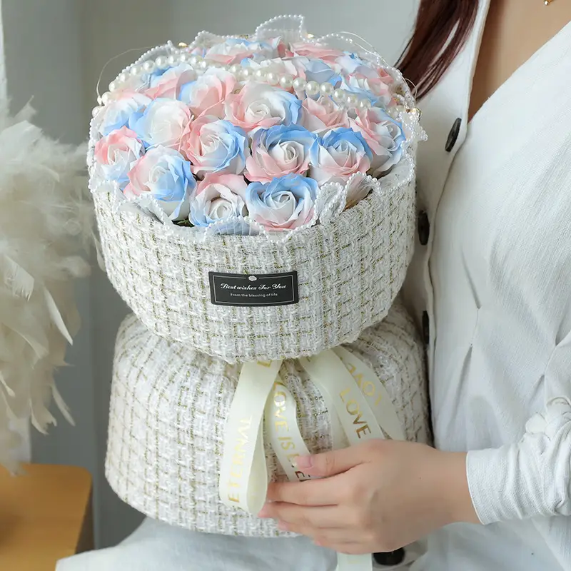 Classic Style Ice Crushing Blue Rose Soap Bridal Bouquet