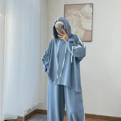 Middle East Long-sleeved Hooded Wide-leg Pants Temperament Commute Fashion Suit - Sky Blue - View 1