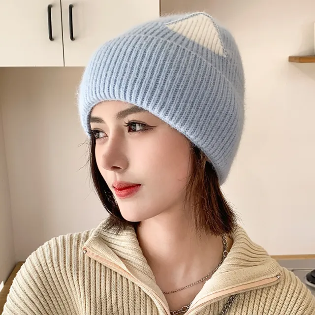 Women's Cat Ear Knit Beanie, Light Blue - Shop at LoveMi