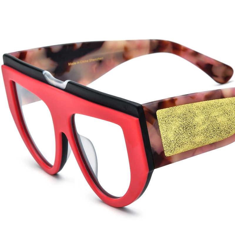 Multi-Color Patchwork Cat's Eye Frosted Plate Glasses Frame - Image 8