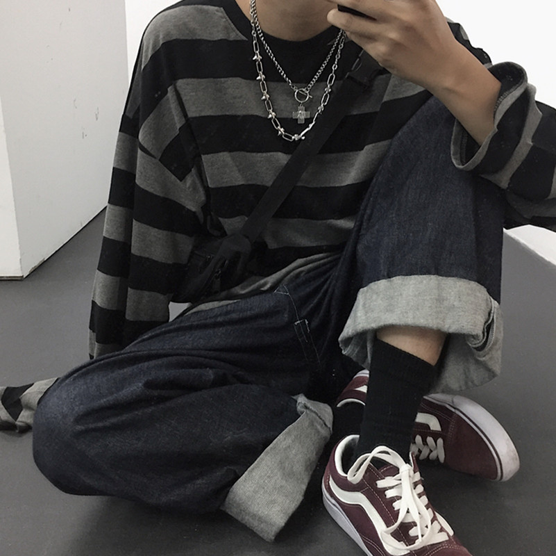 Long-sleeved Striped T-shirt Striped Student Top