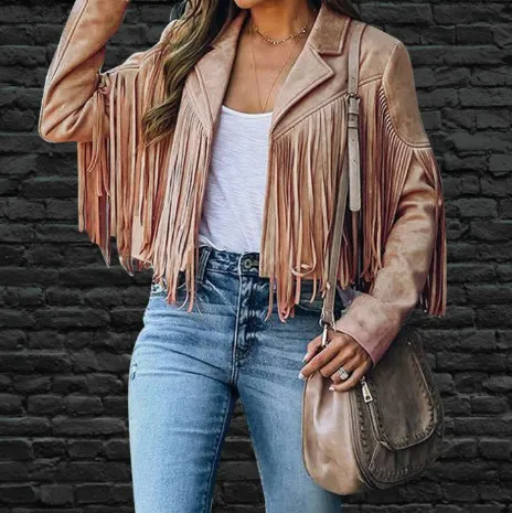 Women's Slim fit Long sleeved Tassel Coat Brown - Shop at LoveMi