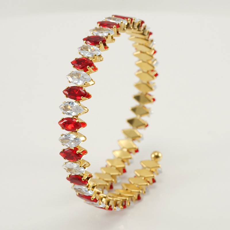 Stainless Steel Diamond embedded Adjustable Open Geometric Bracelet White And Red - Shop at LoveMi
