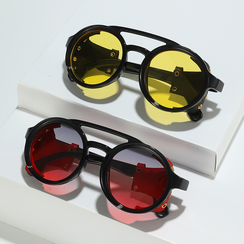Fashionable Retro Round Leather Sunglasses For Men And Women - Image 1