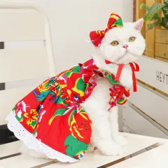Pet Clothes Flounced Sleeve Three Colors Dress - Big Flower Jacket - View 1