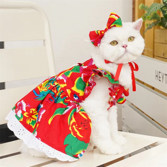 Pet Clothes Flounced Sleeve Three Colors Dress Big Flower Jacket - Shop at LoveMi