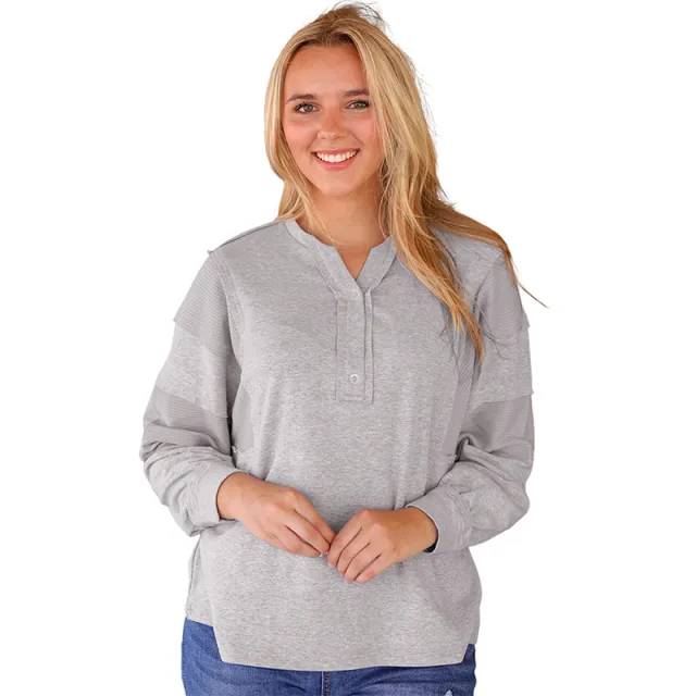 Loose Solid Color Bottoming Shirt Leisure Simple V neck Long Sleeve T shirt Lc25123171 Gray - Shop at LoveMi