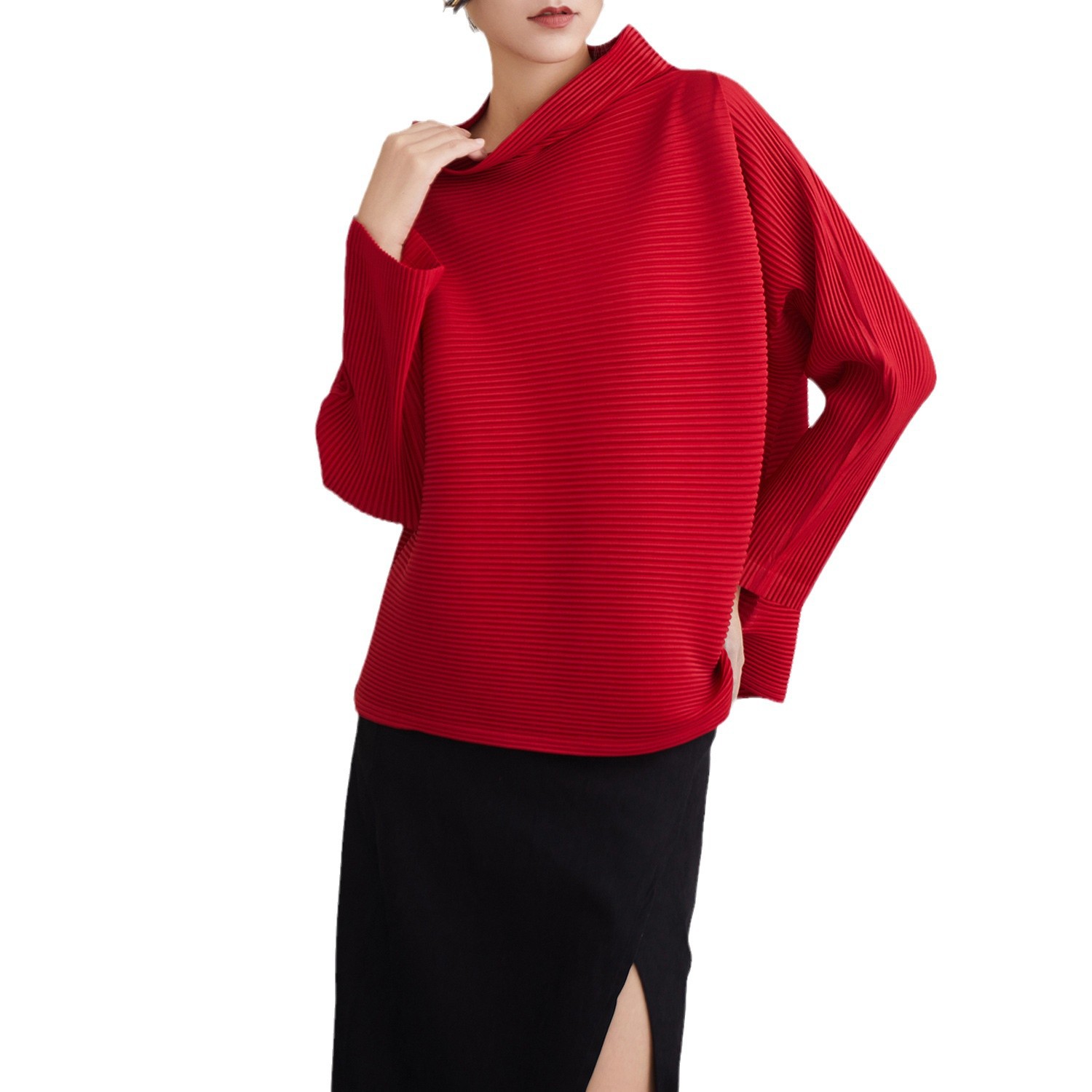 Plus Size Slim-fit Long Sleeve Pleated Loose Hoodie