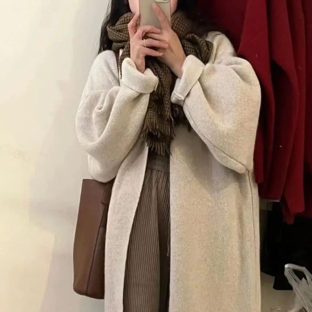 Womens Long Retro-Style French-Style Sweater Coat