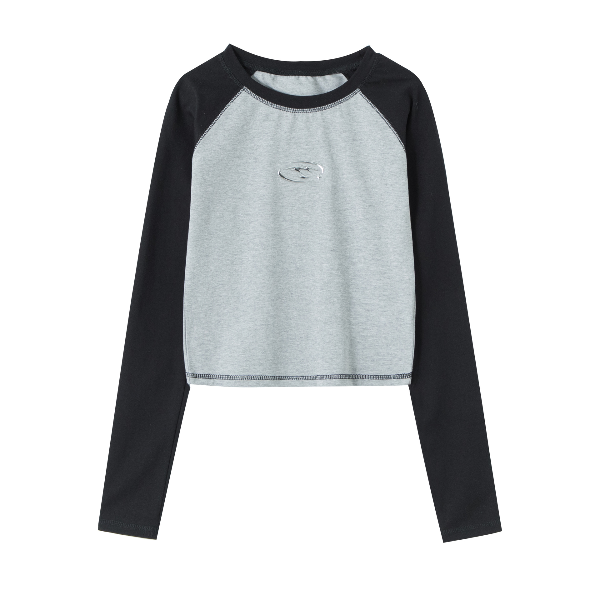 Women's Raglan Long sleeved Top Korean style Hot Girl Short Flower Gray - Shop at LoveMi