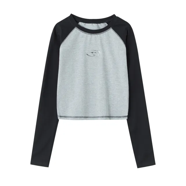 Women's Raglan Long sleeved Top Korean style Short Flower Gray - Shop at LoveMi
