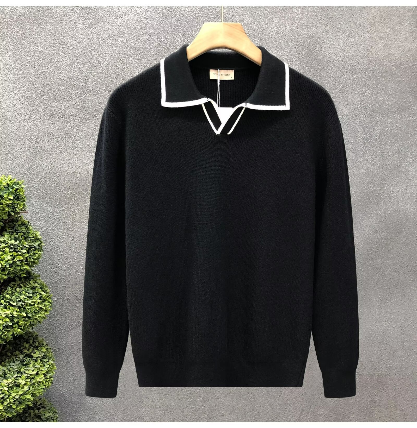 Mens Cuban Collar Long Sleeve Polo - Picture 4 of 5