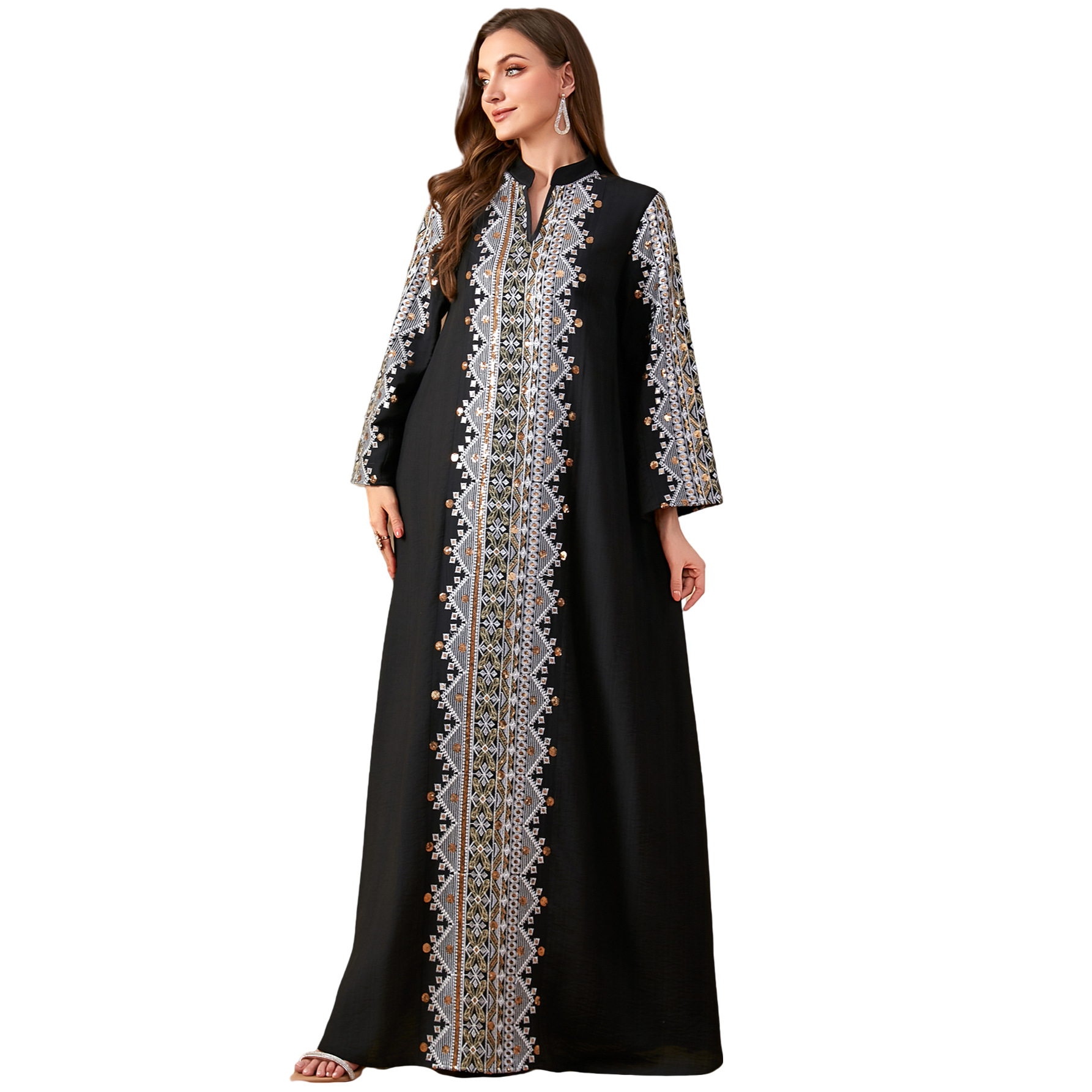 Middle East Dubai Arab Embroidery Stitching Dress Black - Shop at LoveMi