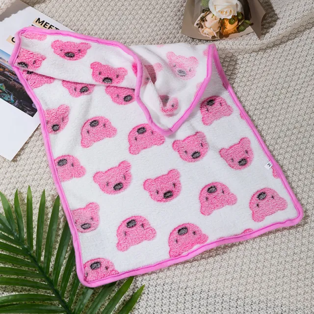 Four Seasons Blanket Thermal Coral Fleece Paw Print Dogs And Cats White Background Pink Bear - Shop at LoveMi