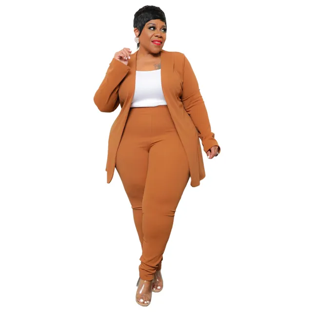 Fashion Temperament Professional Casual Long Sleeve Pants Small Suit Two piece Suit Pumpkin Color 4Xl - Shop at LoveMi