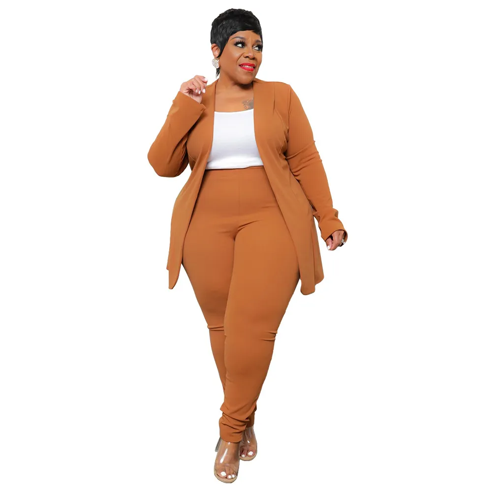 Fashion Temperament Professional Casual Long Sleeve Pants Small Suit Two-piece Suit - Pumpkin Color-4Xl