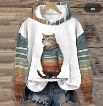 Women's Sweater 3D Digital Printing Animal Cat Oil Painting Pullover Hoodie 14Style Xxxxl - Shop at LoveMi