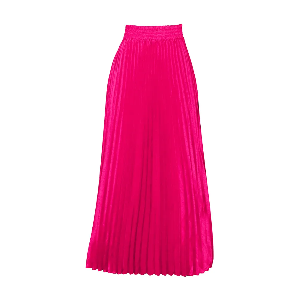 Plus Size Mid-high Waist Pleated Skirt - Red