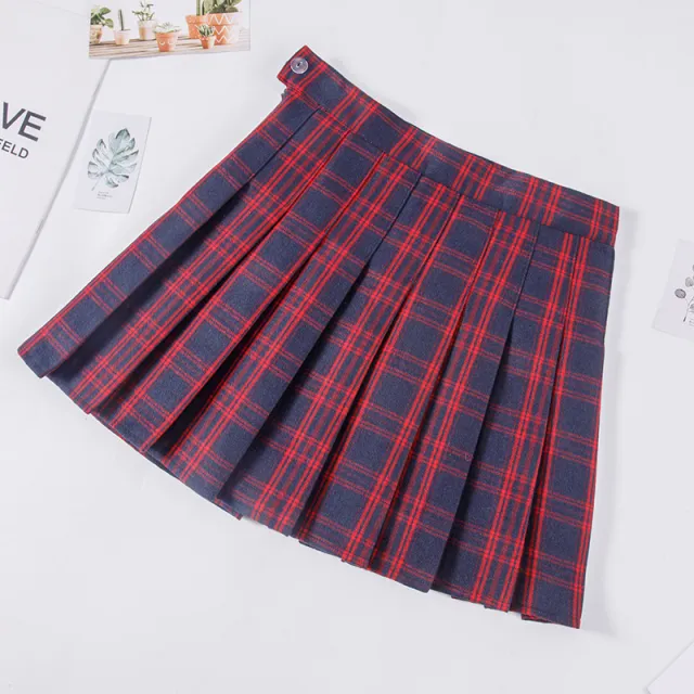 Plaid Pleated Skirt Women's Autumn And Winter High Waist Short Blue - Shop at LoveMi