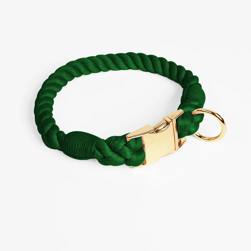 Woven Gradient Color Cotton String Dog Pet Traction Collar - Collar Dark Green