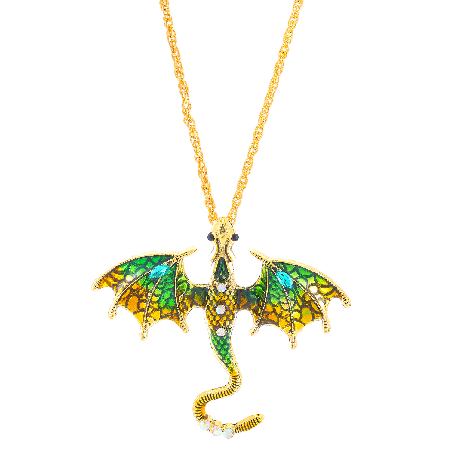 Retro Oil-drop Cartoon Flying Dragon Pendant Hip-hop Rhinestone-studded Necklace For Clubbing