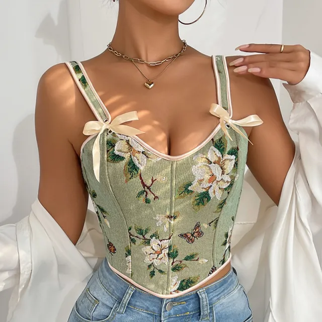 European American And French Style Floral Vintage Vest Green - Shop at LoveMi