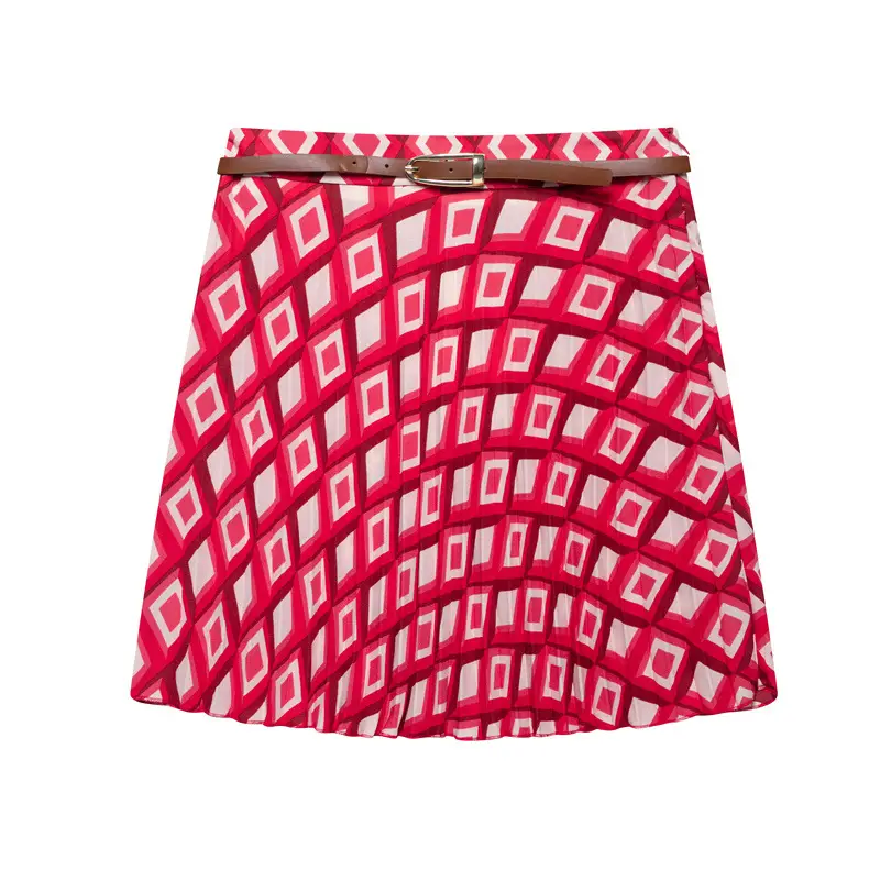 Geometric Pattern Printed Shirt With Belt Geometric Print Mini Skirt
