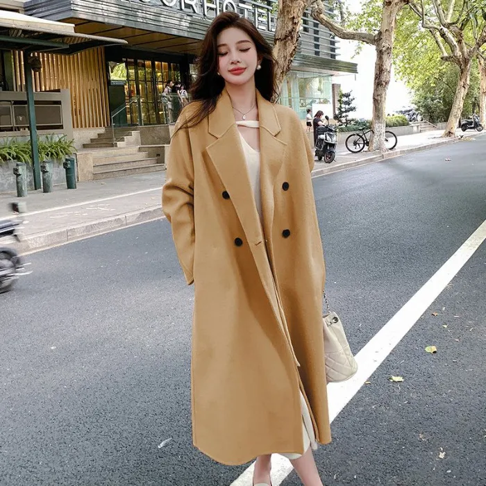 Double-faced Cashmere Wool Coat For Women In Autumn And Winter - Camel