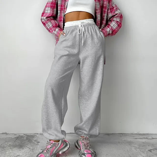 Color Contrast Drawstring Wide Leg Leisure Gray - Shop at LoveMi
