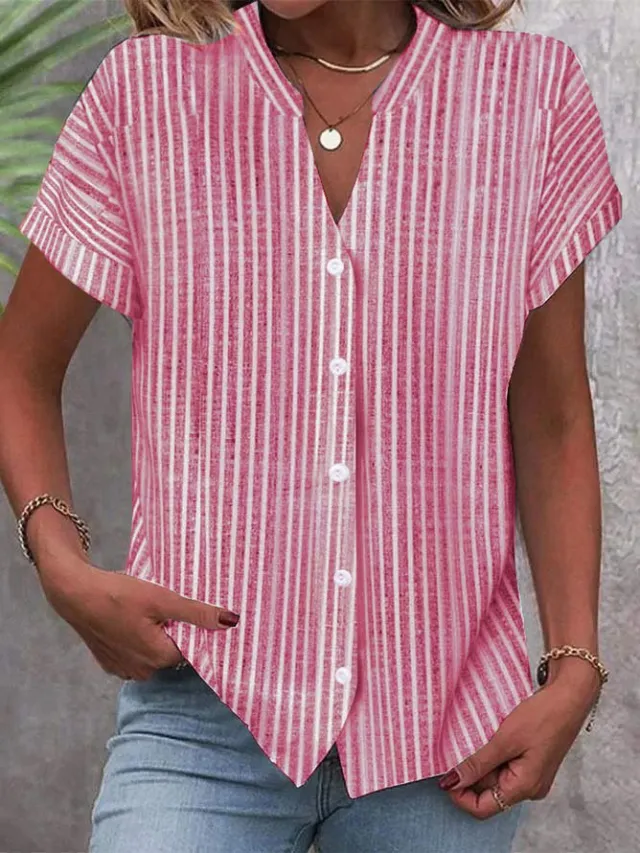 European And American New Short sleeved Shirt Navy Style Striped Casual T shirt Red - Shop at LoveMi